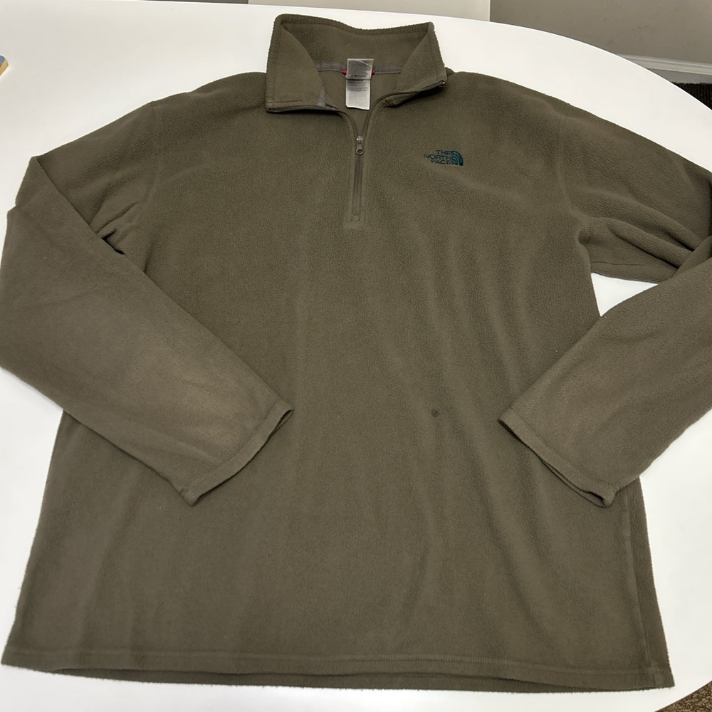 Men’s The North Face 1/4 zip fleece pullover sweater jacket olive green size XL